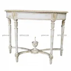 Bàn Console Bán Nguyệt BCS005 Dán Lá Đồng Sơn Nước
