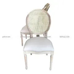 Ghế Louis XVI Gỗ Cao Su Tựa Lưng Mây