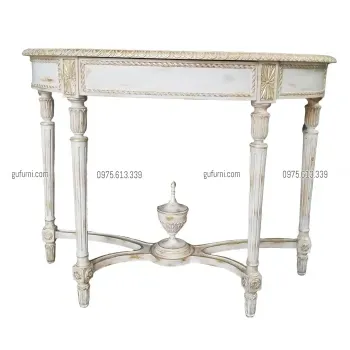 Bàn Console Bán Nguyệt BCS005 Dán Lá Đồng Sơn Nước