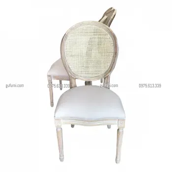 Ghế Louis XVI Gỗ Cao Su Tựa Lưng Mây