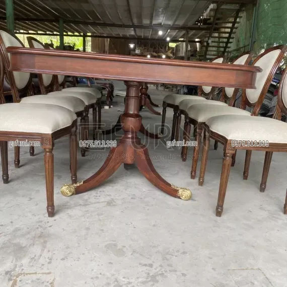 Bộ Bàn Ăn Tân Cổ Điển Ghế Bọc Vải Nhung 1100 x 2400 BG6