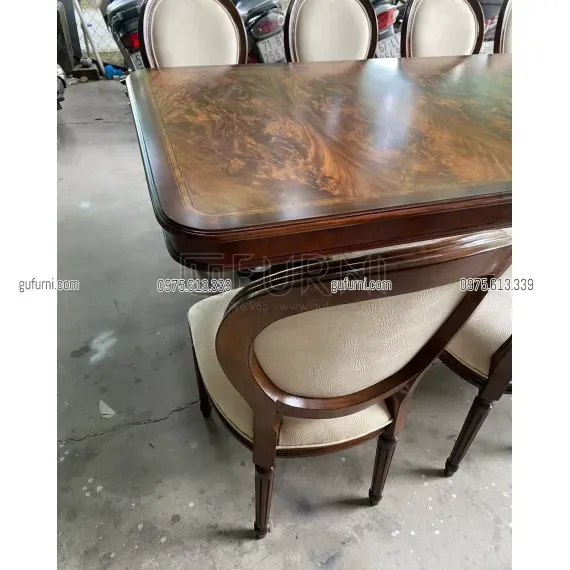 Bộ Bàn Ăn Tân Cổ Điển Ghế Bọc Vải Nhung 1100 x 2400 BG6