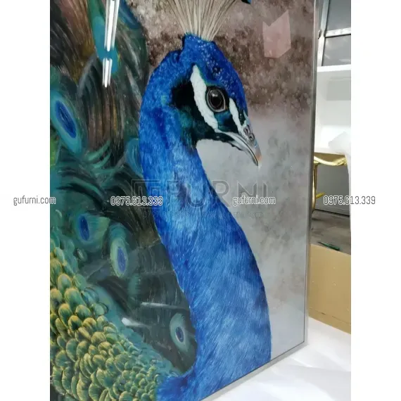 Tranh Gương Vẽ Ngược Dát Lá Đồng - Lá Bạc Sang Trọng Với họa Tiết Chim Công