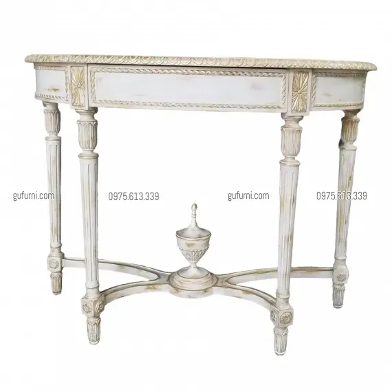 Bàn Console Bán Nguyệt BCS005 Dán Lá Đồng Sơn Nước