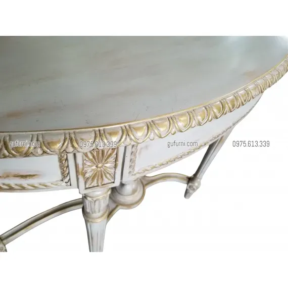 Bàn Console Bán Nguyệt BCS005 Dán Lá Đồng Sơn Nước