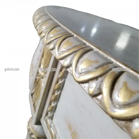 Bàn Console Bán Nguyệt BCS005 Dán Lá Đồng Sơn Nước