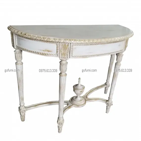 Bàn Console Bán Nguyệt BCS005 Dán Lá Đồng Sơn Nước