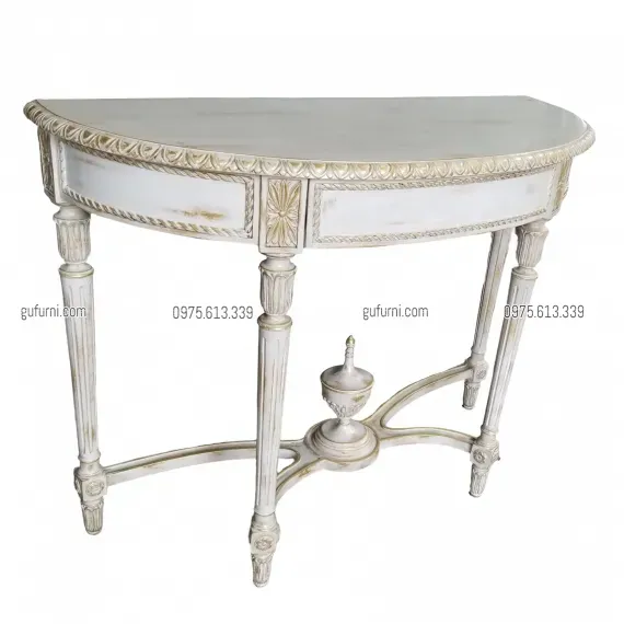 Bàn Console Bán Nguyệt BCS005 Dán Lá Đồng Sơn Nước