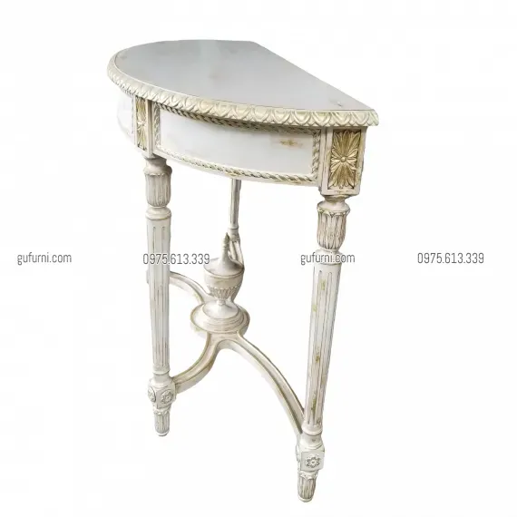 Bàn Console Bán Nguyệt BCS005 Dán Lá Đồng Sơn Nước