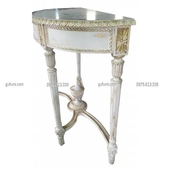 Bàn Console Bán Nguyệt BCS005 Dán Lá Đồng Sơn Nước