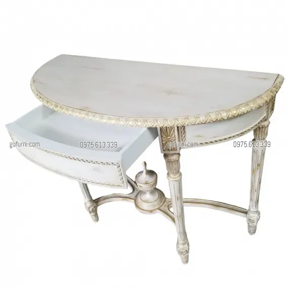 Bàn Console Bán Nguyệt BCS005 Dán Lá Đồng Sơn Nước