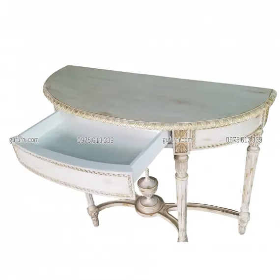 Bàn Console Bán Nguyệt BCS005 Dán Lá Đồng Sơn Nước