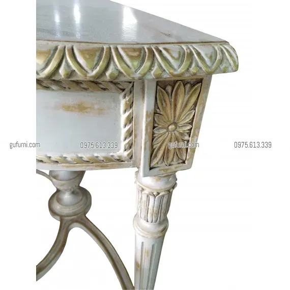 Bàn Console Bán Nguyệt BCS005 Dán Lá Đồng Sơn Nước