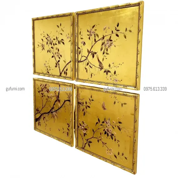 Bộ Tranh Kiếng Sơn Dầu 4 Tấm Vẽ Ngược Nền Đồng