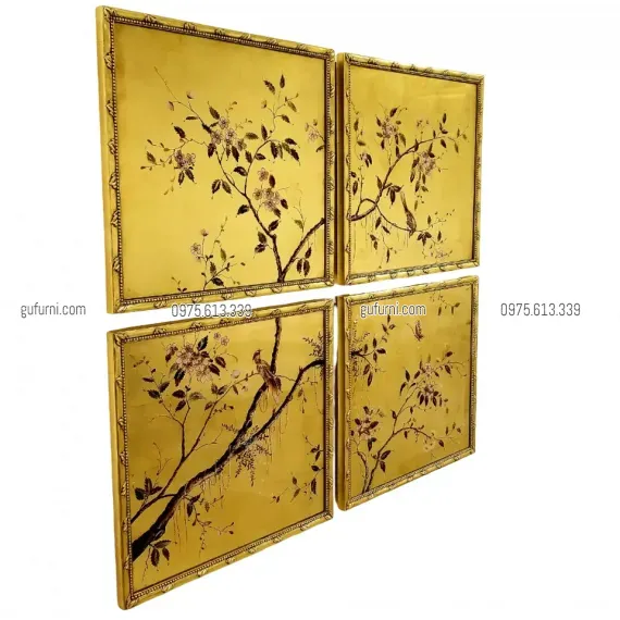 Bộ Tranh Kiếng Sơn Dầu 4 Tấm Vẽ Ngược Nền Đồng