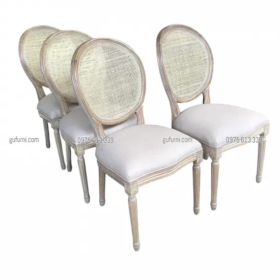 Ghế Louis XVI Gỗ Cao Su Tựa Lưng Mây