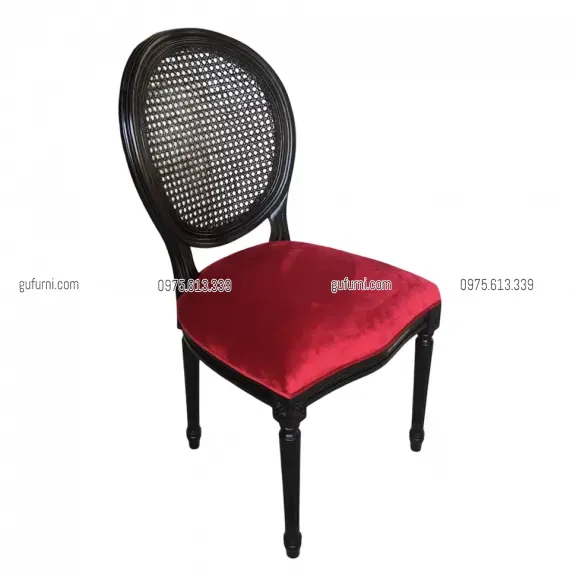 Ghế Louis XVI Gỗ Cao Su Tựa Lưng Mây