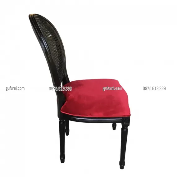 Ghế Louis XVI Gỗ Cao Su Tựa Lưng Mây