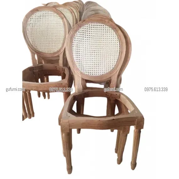 Ghế Louis XVI Gỗ Cao Su Tựa Lưng Mây