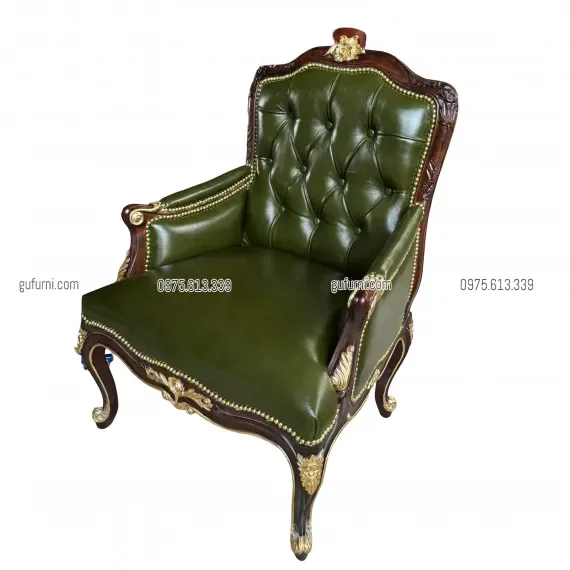 Sofa Đơn Louis XIV - ArmChair Louis XIV Bọc Da Bò LIA001