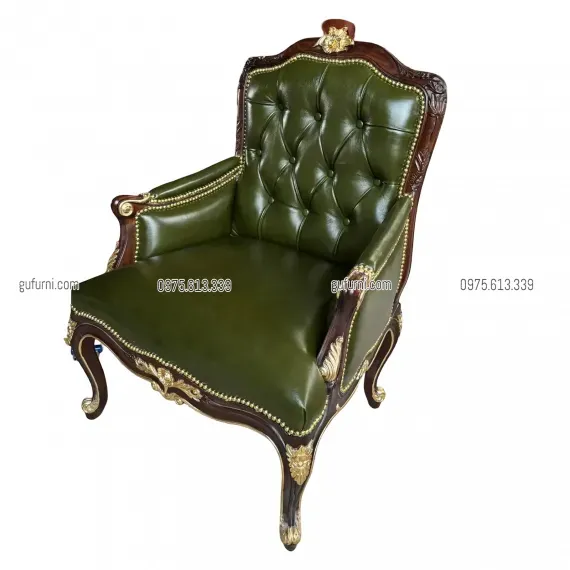 Sofa Đơn Louis XIV - ArmChair Louis XIV Bọc Da Bò LIA001