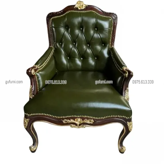 Sofa Đơn Louis XIV - ArmChair Louis XIV Bọc Da Bò LIA001