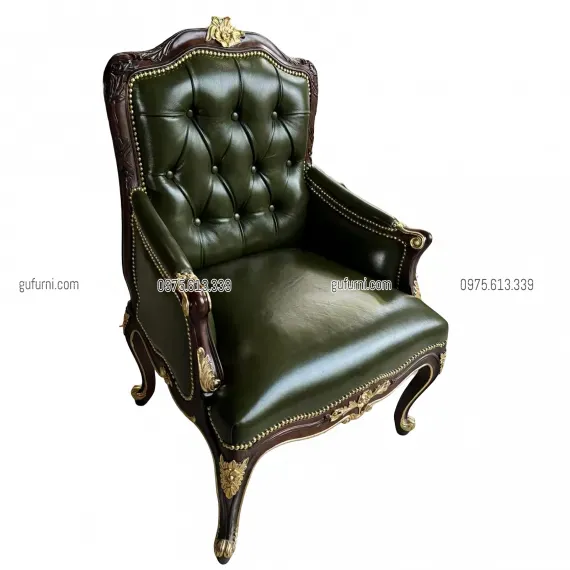 Sofa Đơn Louis XIV - ArmChair Louis XIV Bọc Da Bò LIA001